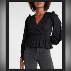 ❌SOLD! NWT! Express Size Medium Ruffle Wrap Peplum Top w/ Smocked Waist & Cuffs